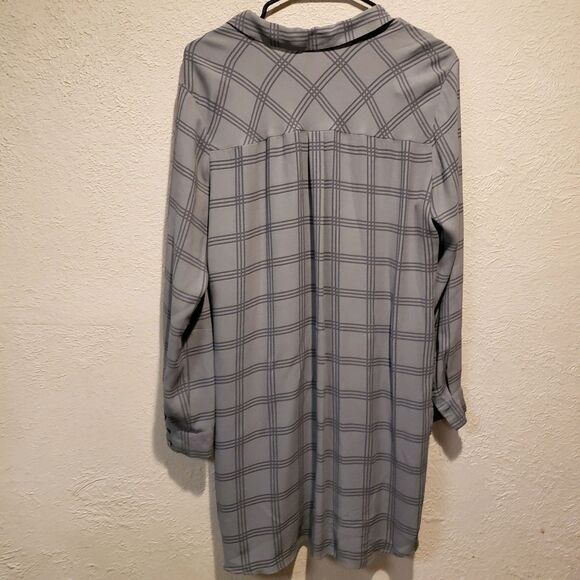Eileen Fisher Plaid Silk Georgette Crepe ASH Shirt Dress Tunic size Medium - Picture 8 of 12